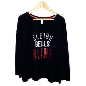 ✨NWT✨SLEEP by Cacique | Black/Red Sleigh Bells Bling Christmas Shirt Sz 18/20